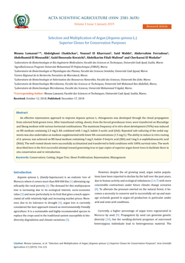 Argania Spinosa L.) Superior Clones for Conservation Purposes