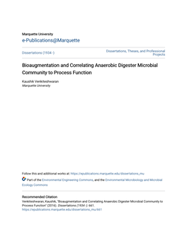 Bioaugmentation and Correlating Anaerobic Digester Microbial Community to Process Function