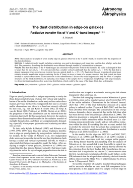 The Dust Distribution in Edge-On Galaxies Radiative Transfer ﬁts of V and K -Band Images�,�� S