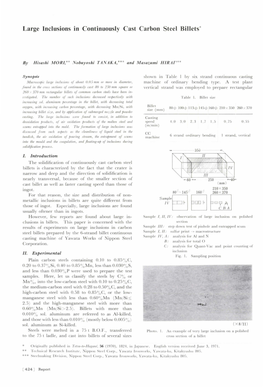 Large Inclusions in Continuously Cast Carbon Steel Billets* IVU~