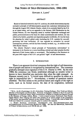 The Norm of Self-Determination, 1941-1991 the NORM of SELF-DETERMINATION, 1941-1991