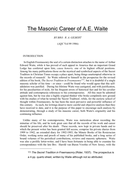 The Masonic Career of A.E. Waite