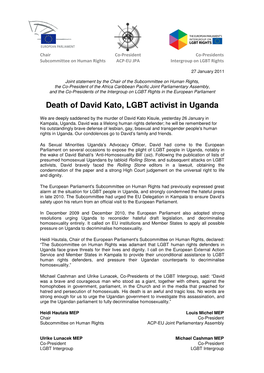 Death of David Kato, LGBT Activist in Uganda