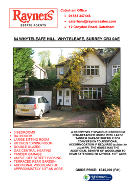 84 Whyteleafe Hill, Whyteleafe, Surrey Cr3 0Ae