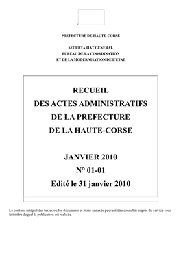 Recueil Des Actes Administratifs De La Prefecture De La Haute-Corse