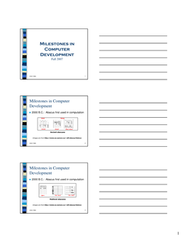 Milestones in Computer Development Fall 2007