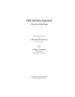 THE FETHA NAGAST the Law of the Kings
