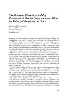 The Minnesota Water-Sustainability Framework: a Plan for Clean, Abundant Water for Today and Generations to Come