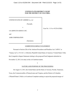 Competitive Impact Statement: U.S. and Plaintiff States V. US Airways