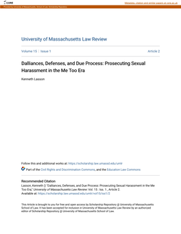Dalliances, Defenses, and Due Process: Prosecuting Sexual Harassment in the Me Too Era