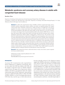 Metabolic Syndrome and Coronary Artery Disease in Adults with Congenital Heart Disease