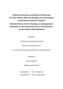 Politische Erziehung in Preußischen Volksschulen Der Jahre 1900 Bis 1945, Ihre Ideologien Und Terminologien Im Wechsel Der Politischen Systeme