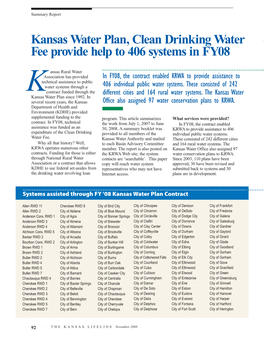 Kansas Water Plan, Clean Drinking Water Fee Provide Help to 406 Systems in FY08