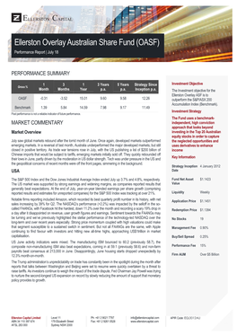 Ellerston Overlay Australian Share Fund (OASF) Performance Report | July 18