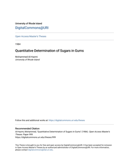 Quantitative Determination of Sugars in Gums