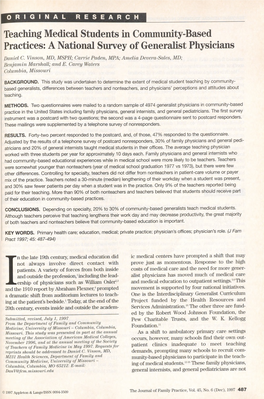 Teaching Medical Students in Community-Based Practices: a National Survey of Generalist Physicians