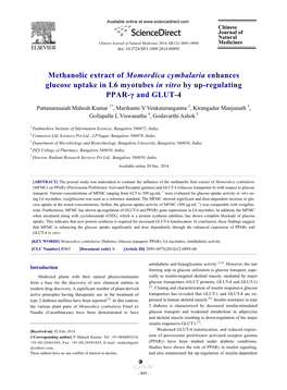 Methanolic Extract of Momordica Cymbalaria Enhances Glucose Uptake in L6 Myotubes in Vitro by Up-Regulating PPAR-Γ and GLUT-4