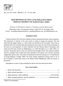 Descriptions of Few Land Molluscs from Kodagu District of Karnat Aka, India
