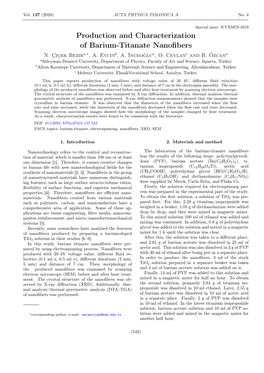 Production and Characterization of Barium-Titanate Nanofibers