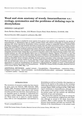 Wood and Stem Anatomy of Woody Aniaranthaceae S.S.: Ecology, Systematics and the Problems of Defining Rays in Dicotyledons