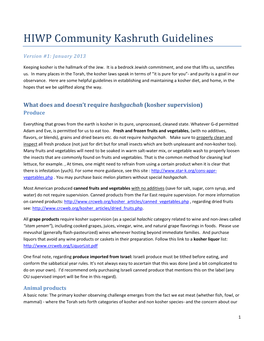 HIWP Community Kashruth Guidelines