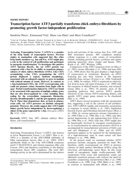 Transcription Factor ATF3 Partially Transforms Chick Embryo Fibroblasts by Promoting Growth Factor-Independent Proliferation