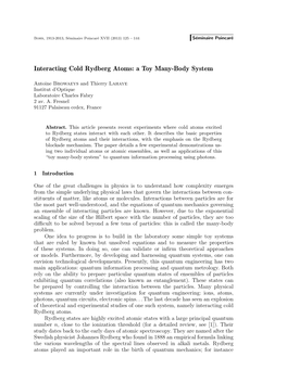 Interacting Cold Rydberg Atoms: a Toy Many-Body System