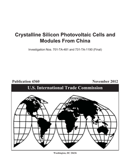 Crystalline Silicon Photovoltaic Cells and Modules from China