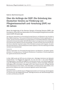 Über Die Anfänge Der DGP: Die Gründung Des Deutschen Vereins Zur Förderung Von Pflegewissenschaft Und -Forschung (DVP) Vor 30 Jahren
