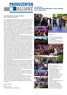 Produzentenallianz-Newsletter Nr, 16