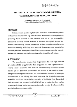 Maturity in the Petrochemical Industry Features, Motives and Combating