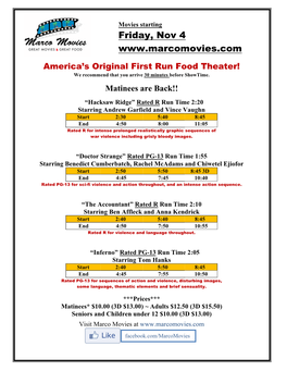 Marco Movies Weekly Showtimes