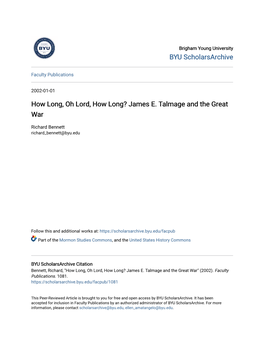 James E. Talmage and the Great War