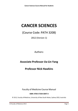 Cancer Sciences Course Manual for Students