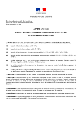 Préfète D'indre-Et-Loire Arrêté N°2019/05