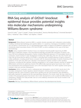RNA-Seq Analysis of Gtf2ird1 Knockout Epidermal Tissue Provides Potential Insights Into Molecular Mechanisms Underpinning Williams-Beuren Syndrome Susan M