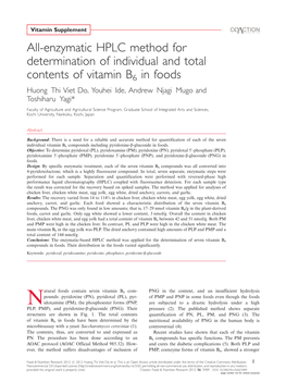 All-Enzymatic HPLC Method for Determination of Individual and Total Contents of Vitamin B6 in Foods