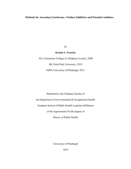 Methods for Assessing Cytochrome C Oxidase Inhibitors and Potential Antidotes