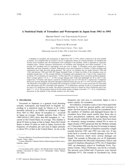 A Statistical Study of Tornadoes and Waterspouts in Japan from 1961 to 1993