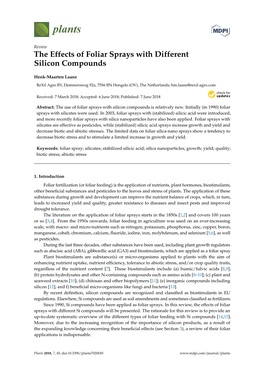 The Effects of Foliar Sprays with Different Silicon Compounds