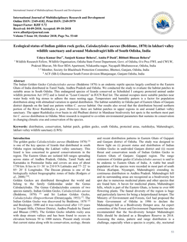 Ecological Status of Indian Golden Rock Gecko, Calodactylodes Aureus (Beddome, 1870) in Lakhari Valley Wildlife Sanctuary and Ar