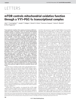 LETTERS Mtor Controls Mitochondrial Oxidative Function Through a YY1–PGC-1A Transcriptional Complex