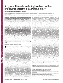 A Trypanothione-Dependent Glyoxalase I with a Prokaryotic Ancestry in Leishmania Major