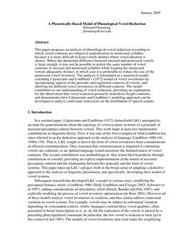 A Phonetically-Based Model of Phonological Vowel Reduction