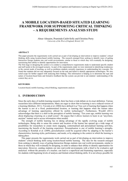 A Mobile Location-Based Situated Learning Framework for Supporting Critical Thinking – a Requirements Analysis Study