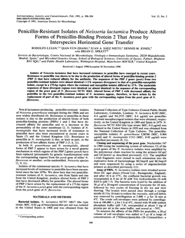 Forms of Penicillin-Binding Protein 2 That Arose by Interspecies Horizontal Gene Transfer RODOLFO LUJAN,