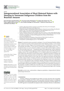 Intergenerational Association of Short Maternal Stature with Stunting in Yanomami Indigenous Children from the Brazilian Amazon