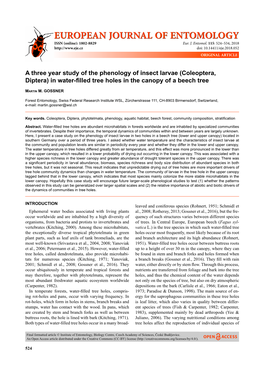 A Three Year Study of the Phenology of Insect Larvae (Coleoptera, Diptera) in Water-ﬁ Lled Tree Holes in the Canopy of a Beech Tree