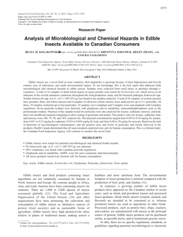 Analysis of Microbiological and Chemical Hazards in Edible Insects Available to Canadian Consumers