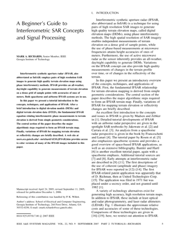 A Beginner's Guide to Interferometric SAR Concepts and Signal Processing